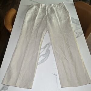 Louis Raphael LR2 Pants Mens 38x32 Beige Linen Blend Trousers Flat Front EUC